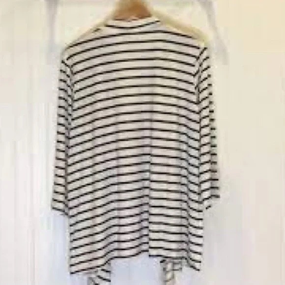Doubleju | 3/4 Sleeve Striped Nautical Cardigan Sweater Plus Size - Picture 5 of 7